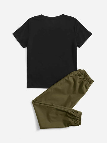 Boys Headphone Print Tee & Drawstring Waist Pants