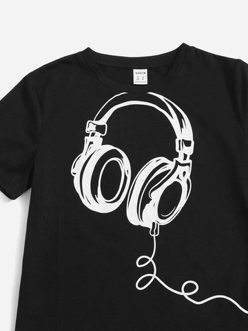 Boys Headphone Print Tee & Drawstring Waist Pants