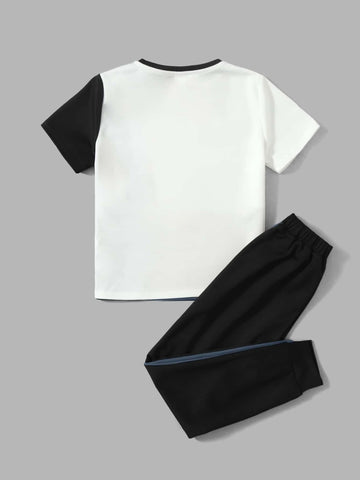 Boys Letter Graphic Tee & Contrast Side Seam Sweatpants