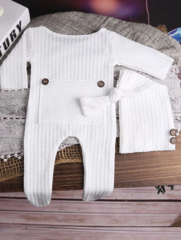 Newborn Waffle Knit Jumpsuit & Hat Photography Prop