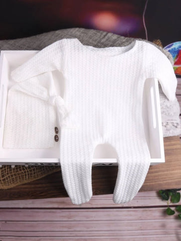 Newborn Waffle Knit Jumpsuit & Hat Photography Prop