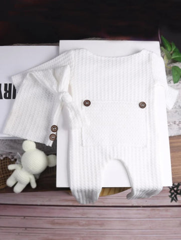 Newborn Waffle Knit Jumpsuit & Hat Photography Prop