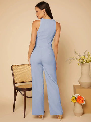 Button Front Vest Blazer & Seam Detail Pants
