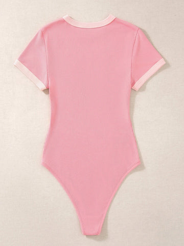 Slogan Graphic Contrast Trim Bodysuit