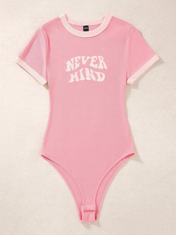 Slogan Graphic Contrast Trim Bodysuit