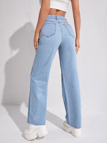 Zipper Fly Straight Leg Jeans