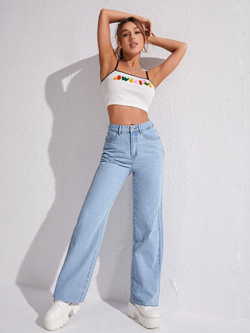 Zipper Fly Straight Leg Jeans