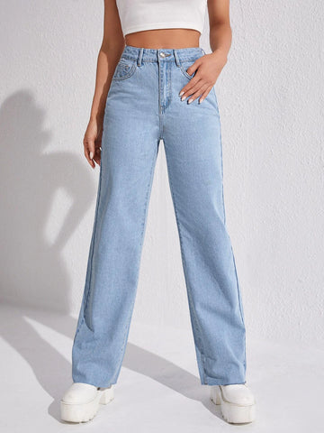 Zipper Fly Straight Leg Jeans