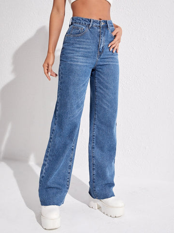 Zipper Fly Straight Leg Jeans