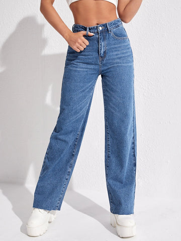 Zipper Fly Straight Leg Jeans