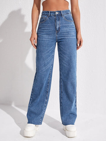 Zipper Fly Straight Leg Jeans