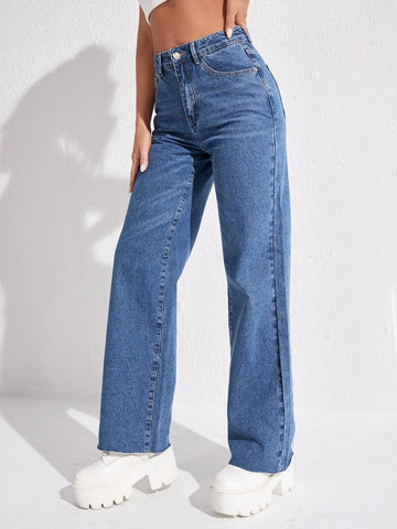 Zipper Fly Straight Leg Jeans
