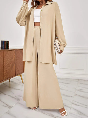 evolu Drop Shoulder Solid Shirt & Wide Leg Pants