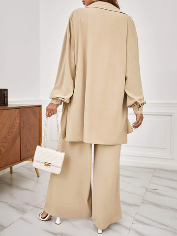 evolu Drop Shoulder Solid Shirt & Wide Leg Pants