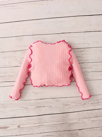 Baby Two Tone Lettuce Trim Ribbed Knit Tee
