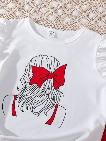 Girls Figure Print Tee & Belted Button Front Skirt