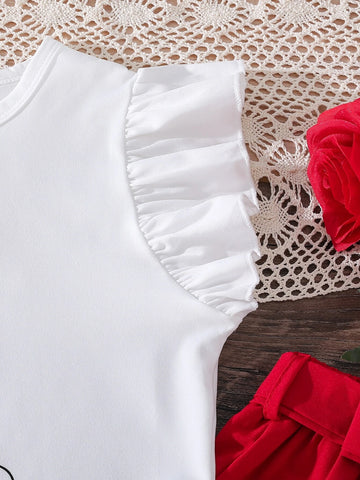 Girls Figure Print Tee & Belted Button Front Skirt