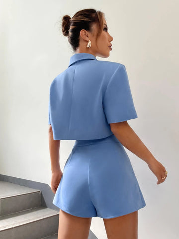 EZwear Single Button Crop Blazer & Split Hem Skort