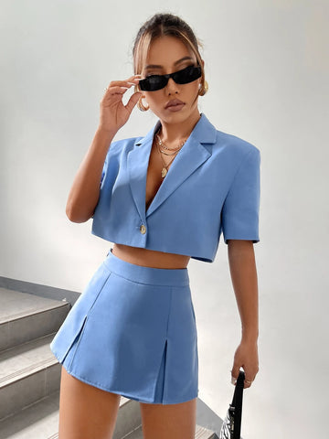 EZwear Single Button Crop Blazer & Split Hem Skort