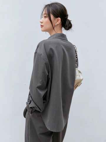 Dazy-Less Solid Button Front Drop Shoulder Shirt & Split Hem Pants