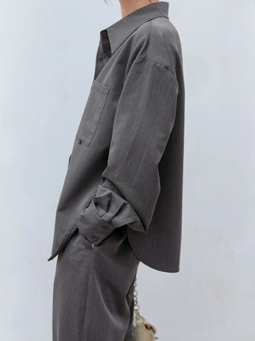 Dazy-Less Solid Button Front Drop Shoulder Shirt & Split Hem Pants