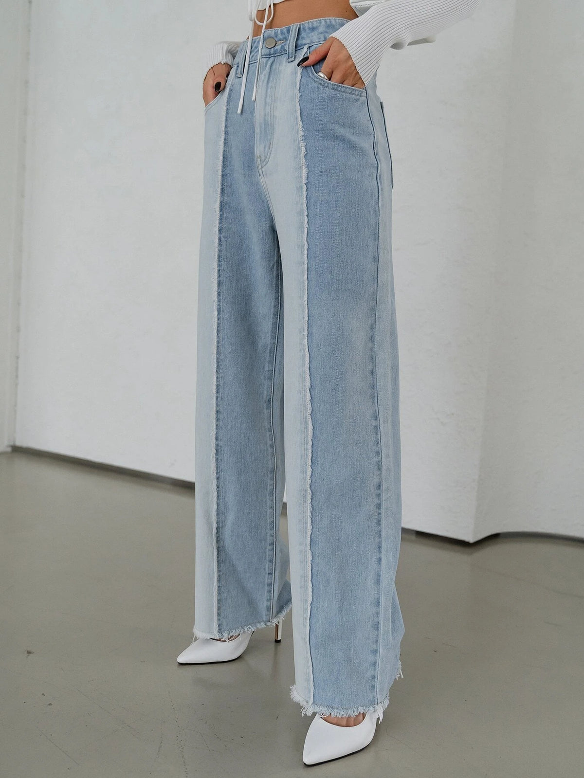 DAZY Two Tone High Waist Raw Cut Jeans
