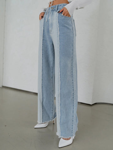 DAZY Two Tone High Waist Raw Cut Jeans