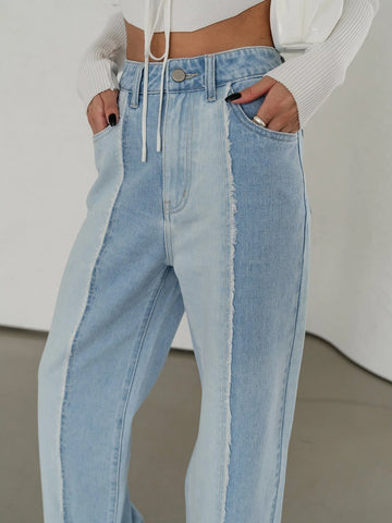 DAZY Two Tone High Waist Raw Cut Jeans