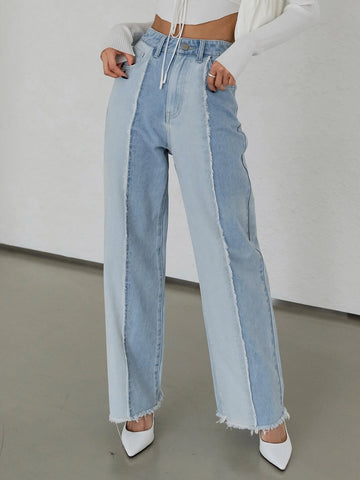 DAZY Two Tone High Waist Raw Cut Jeans