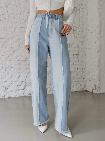 DAZY Two Tone High Waist Raw Cut Jeans