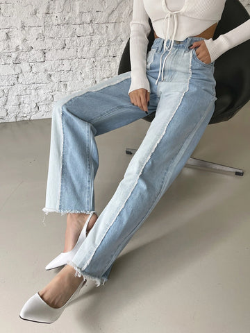 DAZY Two Tone High Waist Raw Cut Jeans