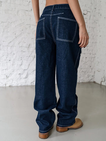 DAZY Button Side Straight Leg Jeans