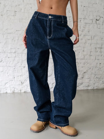 DAZY Button Side Straight Leg Jeans
