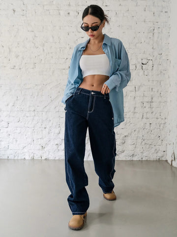DAZY Button Side Straight Leg Jeans