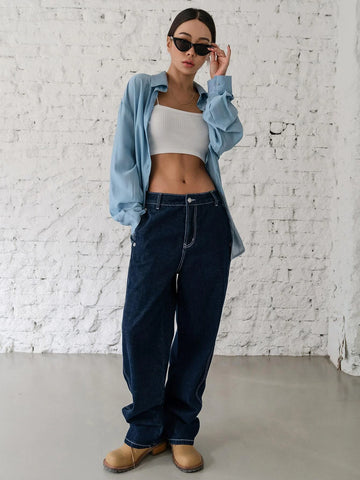 DAZY Button Side Straight Leg Jeans