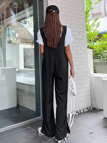 DAZY Pocket Detail Solid Overall Jumpsuit