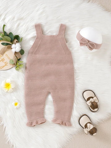 Baby Ruffle Trim Knit Jumpsuit & Headband Without Tee