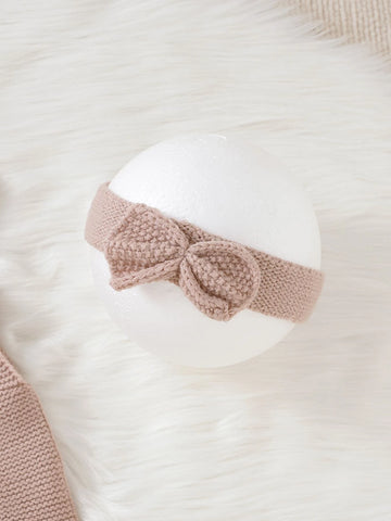 Baby Ruffle Trim Knit Jumpsuit & Headband Without Tee