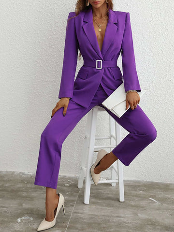 Single Button Belted Blazer & Tailored Pants