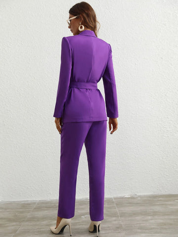 Single Button Belted Blazer & Tailored Pants