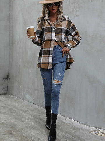 Plaid Print Button Front Blouse