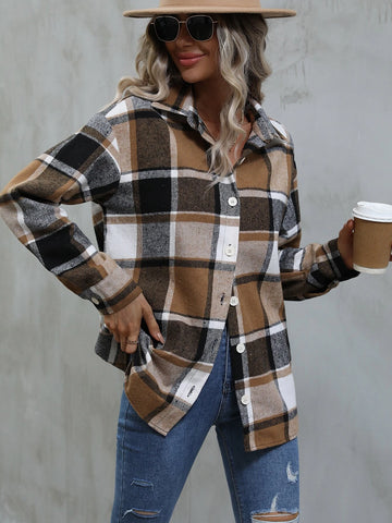Plaid Print Button Front Blouse