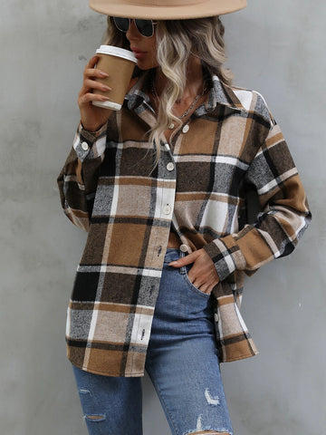 Plaid Print Button Front Blouse