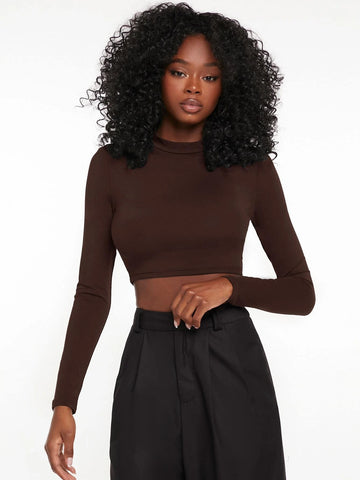 evolu Form-Fitting Mock Neck Crop Top