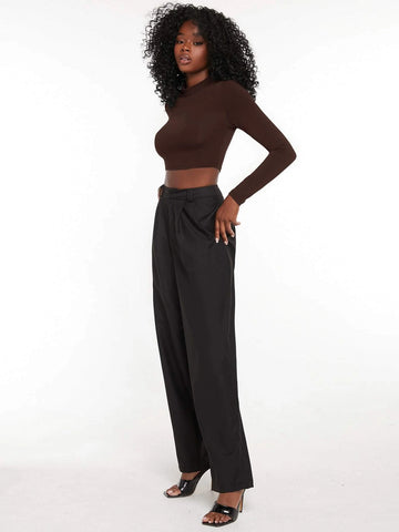 evolu Form-Fitting Mock Neck Crop Top