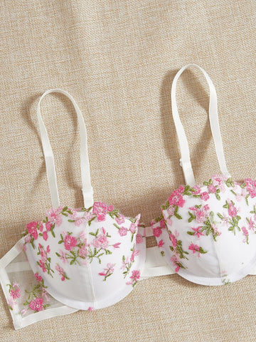 Floral Embroidery Underwire Lingerie Set
