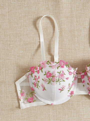 Floral Embroidery Underwire Lingerie Set