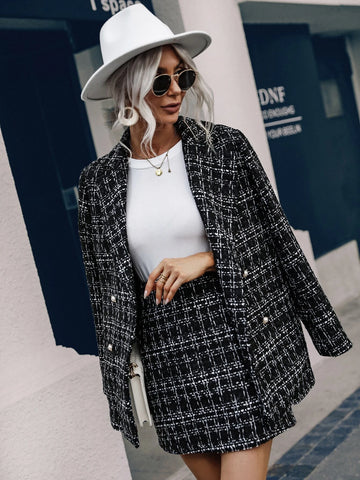Plaid Print Double Breasted Blazer & Skirt