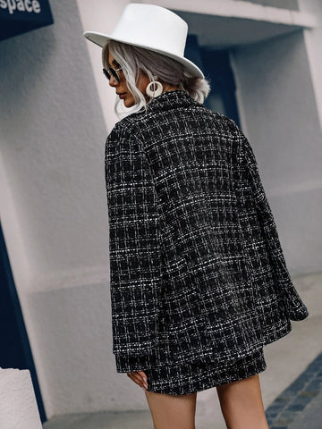 Plaid Print Double Breasted Blazer & Skirt