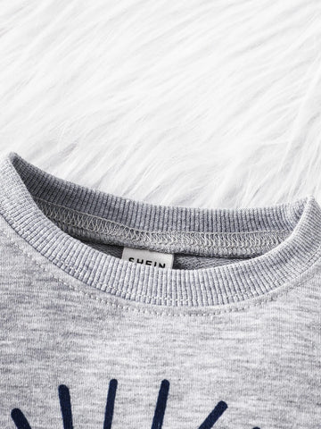 Baby Sun & Slogan Graphic Pullover & Striped Sweatpants